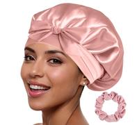 GOLDEN STAR BEAUTY Silk Bonnet Sleeping Cap for Women, Made of Real 100% Mulberry Silk, Soft and Easy to Use, Breathable & Adjustable Sleep Caps, Fine Hair Wrap - Night Head Cap for Curly Hair (Pink)