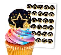 Golden Star Lighted Stage Lights, 30 Edible Paper 1.5" Cupcake Toppers