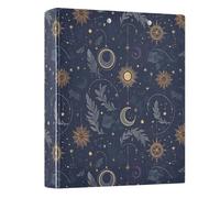 Golden Star Moon Leaves Pattern 3 Ring Binder 1.5 Inch Round Ring Binder View Binder Holds 200 Documents for Home School Office Use