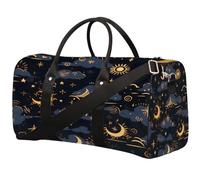 Golden Starry Sky Moon Foldable Travel Duffle Bag Waterproof Sports Gym Bag with Shoulder Straps