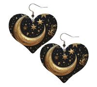 Golden stars and moon Leather Earrings for Women Heart Earring Lightweight Dangle Earrings Jewelry Gifts, One Size, No Gemstone