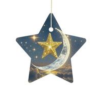 Golden Stars and Moon Stars Ornaments Ceramic Star Pendants Light in Weight Christmas Ornament Not Easy to Fade Suitable for All Seasons Double-Sided Printed Xmas Ornaments