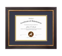 Golden State Art, 11x14 Black Gold & Burgundy Color Document Frame for 8x10 Diploma/Certificate/Picture, Includes Double Mat and Real Glass (Navy Blue Over Gold Double Mat)