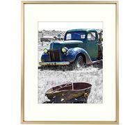 Golden State Art,11x14 Classic Satin Aluminum Landscape Or Portrait Photo Frame With Ivort Color Mat For 8x10 Photo & Real Glass (Gold)
