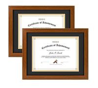 Golden State Art, 11x14 Diploma Wood Picture Frames for 8.5x11 Document & Certificates, Real Glass (Brown with Black/Gold Double Mat, 2 Pack)