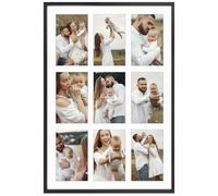 Golden State Art, 13.6X19.7 Black Aluminum Collage Frame, Displays Nine 4X6 Pictures with Mat or One 13.6''X19.7'' Photo Without Mat, Real Glass, Portrait or Landscape Wall Mount (1 Pack)