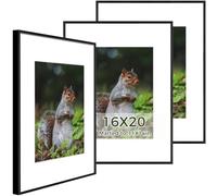 Golden State Art, 16x20 Aluminum Metal Frame with Ivory Mat for 11x14 Pictures, Includes with Sawtooth Hangers and Spring Clips - Wall Mounting - Real Glass (Black, 3 Pack)