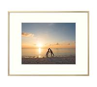 Golden State Art, 16x20 Picture Frame Gold Aluminum (Shiny Brushed) Display Pictures 11x14 with Mat or 16x20 Without Mat Wall Mounting Real Glass Metal Photo Frame
