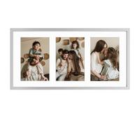 Golden State Art, 4x6 Aluminum Collage Frame, Displays 6x4 Pictures With 3 Openings Mat or One 7x14 Photo, Real Glass, Portrait/Landscape Wall Display, Silver, 1 Pack