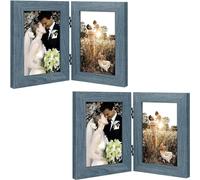 Golden State Art, 4x6 Double Picture Frame Vertical Hinged Photo Frame 2 Opening Folding Family Frames Collage, with Real Glass (4x6, Blue, 2-Pack)