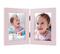 Golden State Art, 4x6 Double Picture Frame Vertical Hinged Photo Frame 2 Opening Folding Family Frames Collage, with Real Glass (4x6, Pink, 1-Pack)