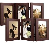 Golden State Art, 4x6 Three Picture Frame Trifold Hinged Photo Frame with 3 Openings, Desk Top Family Picture Collage, with Real Glass (4x6 Triple, Brown, 2-Pack)