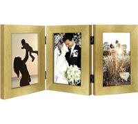 Golden State Art, 4x6 Triple Picture Frame Vertical, Engineered Wood Trifold Photo Frame, with Real Glass for Desktop - Three Folding Picture Collage (4x6, Gold, 1 Pack)