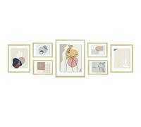 Golden State Art, 7 Pack Floating Frames for One 11x14, Two 8x10, and Four 5x7 Pictures. Aluminum Photos Frame for Wall Display (Gold)