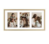 Golden State Art，7x14 Metal Frame for Three 4x6 Picture,Gold Aluminum, with 3-Opening Ivory Mat Color,Portrait or Landscape Wall Mounting,Sturdy and Easy to Install,Real Glass Front (Gold, Aluminum)