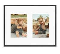 Golden State Art, 7x5 Aluminum Collage Frame, Displays 5x7 Pictures With 2 Openings Mat or One 11x14 Photo, Real Glass, Portrait/Landscape Wall Display, Black, 1 Pack