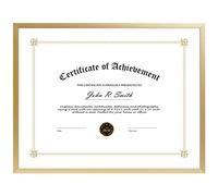 Golden State Art, 8.5x11 Aluminum Certificate Frame, Metal Diploma Frames for 8.5 x 11 Documents, Real Glass Front with Easel Stand (Gold, 1 Pack)