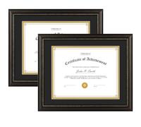 Golden State Art, 8.5X11 Diploma Frame, Solid Wood Brown with Gold Trim Certificate Frame, 8.5X11 Inch or 11X14 Diploma Without Mat, Real Glass Front with Black Over Gold Double Mat -2 Pack