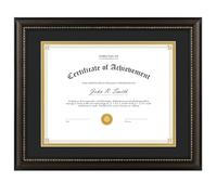 Golden State Art, 8.5X11 Diploma Frame, Solid Wood Brown with Gold Trim Certificate Frame, 8.5X11 Inch or 11X14 Diploma Without Mat, Real Glass Front with Black Over Gold Double Mat -1 Pack