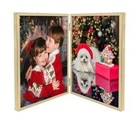 Golden State Art 8x10 Hinged Metal Frame - Floating Effect for 6x8 or Smaller Photos with Real Glass for Protection - Elegant Desk Decor for Home or Office - Light Gold