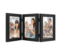 Golden State Art, Decorative Hinged Table Desk Top Picture Photo Frame, 3 Vertical Openings, 5x7 inches with Real Glass (5x7 Triple, Black)