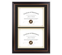 Golden State Art Double 8.5x11 Diploma Frame, Black over Gold Double Mat or 14x20 without Mat - 2 Openings - Black with Gold Trim and Burgundy Accents -Document/Certificate/Degrees/Picture -Real Glass