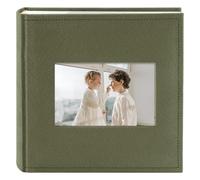 Golden State Art, Photo Album Hold 200 4x6 Horizontal Pictures with Memo for Christmas, Vacation, Memories, Weddings, Holidays (2 Per Page, Large Front Photo Display, Suede Cover - Green)