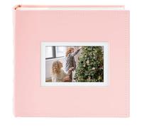 Golden State Art, Photo Album with Memo Writing Space hold 200 4x6 Horizontal Pictures, Leather Cover (Coral Pink)
