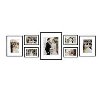 Golden State Art, Picture Frame Set 7 Pack, Gallery Wall Frame with One 11x14, Two 8x10, and Four 5x7. Aluminum Photos Frame for Wall or Tabletop Display (Style 1, Black, 7 Pack)