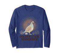 Golden State Wanderer Dot Art California Quail Sun Long Sleeve T-Shirt