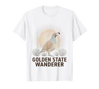 Golden State Wanderer Dot Art California Quail Sun T-Shirt