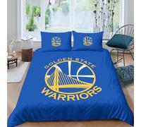 Golden State Warriors 3D Print Bedding Sets with Pillowcase Duvet Cover Sets Soft Microfiber 3 Pieces NBA Team LOGO Quilt Cover with Zipper Closure Comforter Cover for Boys Girls Double（200x200cm）