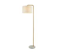 Golden Stem and Marble Base Free Standing Floor Lamp With White Tapered Shade