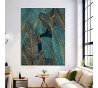 Golden Striped Banana Leaf Canvas Wall Art for Living Room, 80×120 cm Tropical Plant Bedroom Wall Art Poster, Blue-Green Pictures Prints Decor for Office Hallway Dining Room Bathroom, No Frame