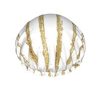 Golden Stripes On The Background Waterproof Shower Cap,Elastic Bathing Hair Cap Environmental Protection Hair Bath Caps, Double WaterproofBathing Shower Hat