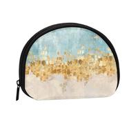 Golden Strokes Print Portable Mini Storage Bag Shell Shaped Wallet Small Coin Wallet Shell Storage Bag