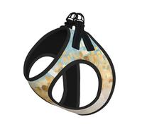 Golden Strokes Printed On A Beige Blue-Green Background Print Harness Leash Set For Cat And Small Dog, Adjustable, Reflective, And Escape-Proof Vest With Soft Breathable Mesh Lining