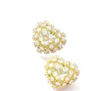 Golden Stud Earrings with Green Gemstone and Crystal Accents for Women