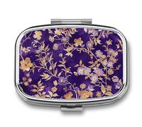 Golden Style Flowers Pill Organizer Metal Pill Box - 2 Compartments, Sleek & Portable Medicine Case for Travel, Daily Use