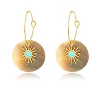 Golden Sun and Seashell Disc Hoop Earrings for Women,Dangle Drop Earrings for Birthday,Wedding,Party,Events