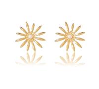 Golden Sun Flower Earrings for Women, Sunburst Pearl Earrings, Daisy, Vintage, Boho Jewelry, Gift, no, Metal, No Gemstone
