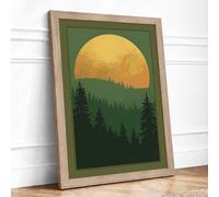 Golden Sun in the Forest Minimalist Framed Wall Art Print A4 (29.7×21cm) Oak, Wall Decor for Living Room, Bedroom, Office & Home, Ready to Hang, Art Gift
