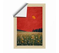 Golden Sun Over Fields Japandi Unframed Wall Art Print A3 (42×29.7cm), Wall Decor for Living Room, Bedroom, Office & Home, Art Gift