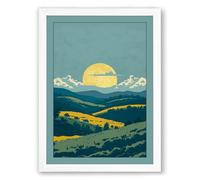 Golden Sun Over Fields Minimalist Framed Wall Art Print A2 (59.4×42cm) White, Wall Decor for Living Room, Bedroom, Office & Home, Ready to Hang, Art Gift