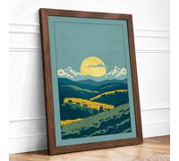 Golden Sun Over Fields Minimalist Framed Wall Art Print A3 Walnut Frame