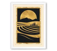 Golden Sun Over Hills Scandinavian Framed Wall Art Print A3 (42×29.7cm) White, Wall Decor for Living Room, Bedroom, Office & Home, Ready to Hang, Art Gift
