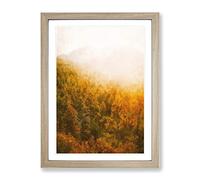 Golden Sun Over The Forest Painting Modern Framed Print | A2 Oak Framed Wall Art | Ready to Hang | Modern Landscape Picture | Living Room Bedroom Lounge Office