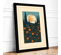 Golden Sun Over Wildflowers Botanical Framed Wall Art Print A1 (84.1×59.4cm) Black, Wall Decor for Living Room, Bedroom, Office & Home, Ready to Hang, Art Gift