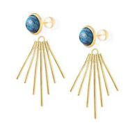 Golden Sun Ray Jacket Earrings Sunburst Charm Round Stone Ear Studs Modern Celestial Statement Earrings for Women, Glass, No Gemstone