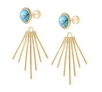 Golden Sun Ray Jacket Earrings Sunburst Charm Round Stone Ear Studs Modern Celestial Statement Earrings for Women, Glass, No Gemstone